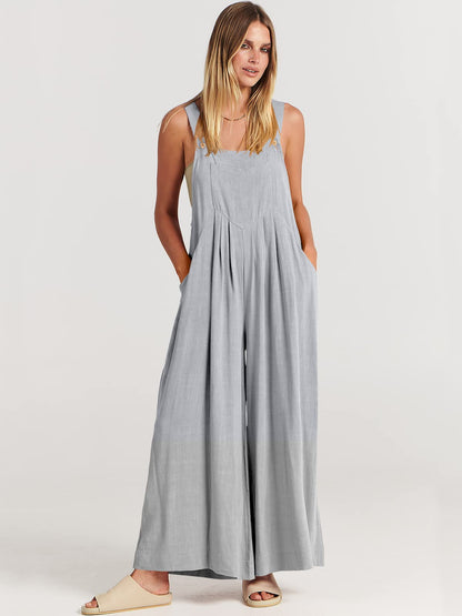 Stylish Sleeveless Wide Leg Jumpsuit for Women with Functional Pockets