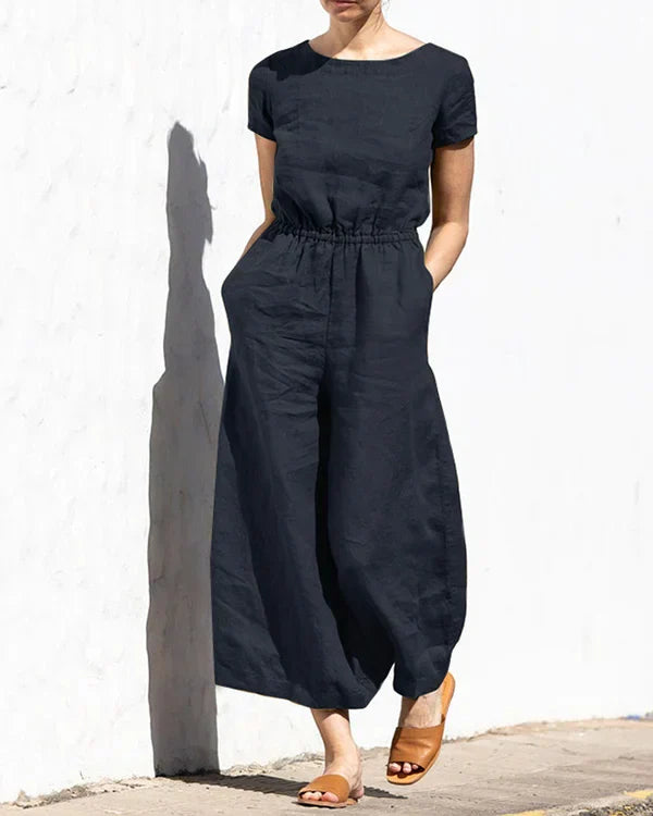 Eras - Casual Short Sleeve Linen Jumpsuit