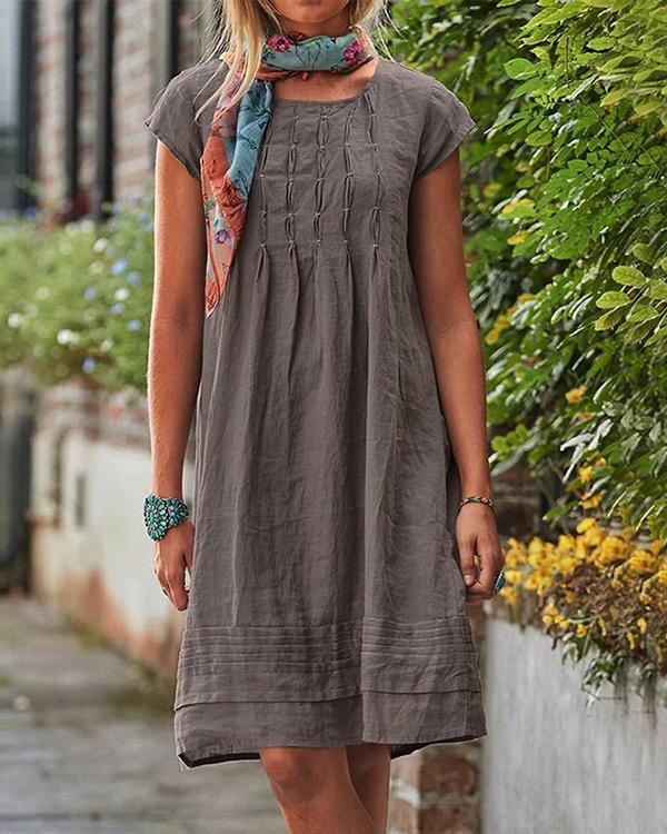 Elegant Casual Vintage Linen Dresses for Women - Timeless Solid Style