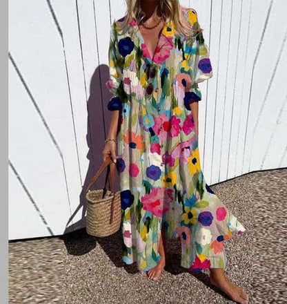 Maelle - Modern Maxi Dress with Floral Print and Half Sleeves