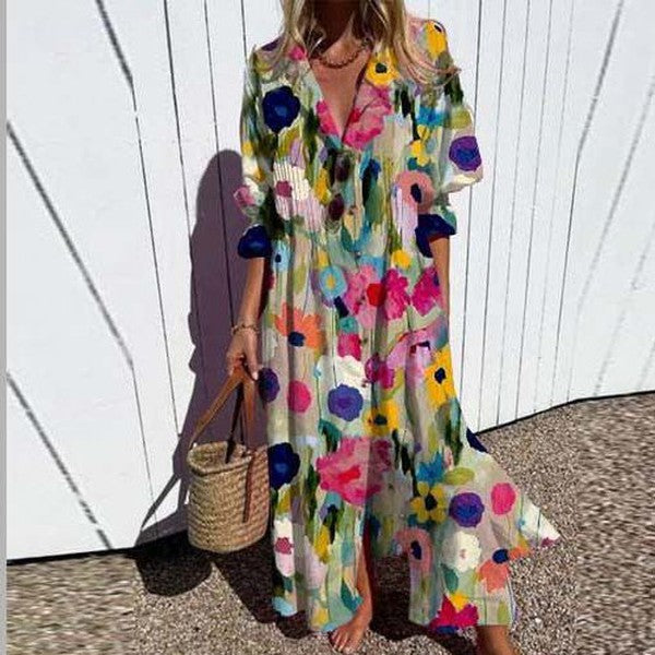 Maelle - Modern Maxi Dress with Floral Print and Half Sleeves