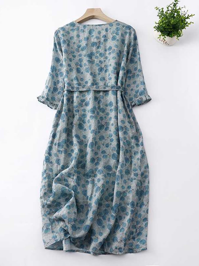 Women's Bohemian Floral Pocketed Casual Dress with Ruffle Details