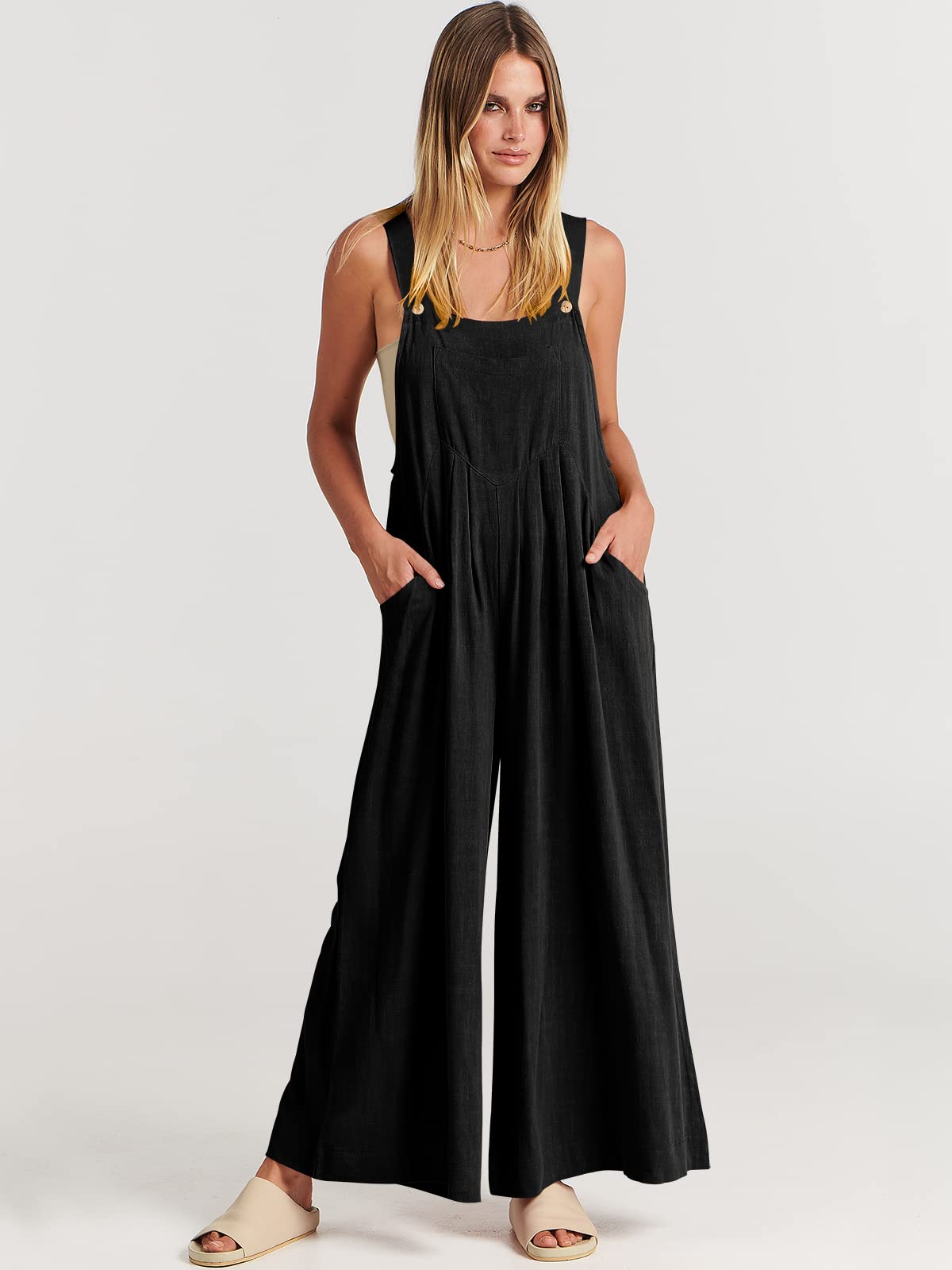 Stylish Sleeveless Wide Leg Jumpsuit for Women with Functional Pockets