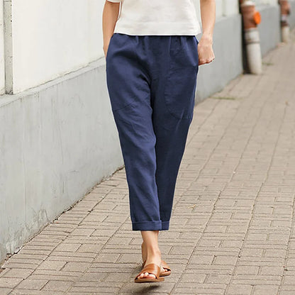 Easygoing Solid Color Straight Fit Cotton Pants