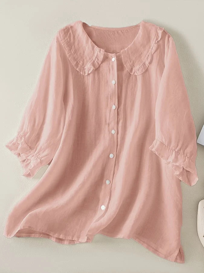 Flora – Soft cotton ruffle neck shirt