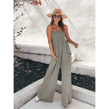 Chic Ladies Smocked Top Wide Leg Jumpsuit