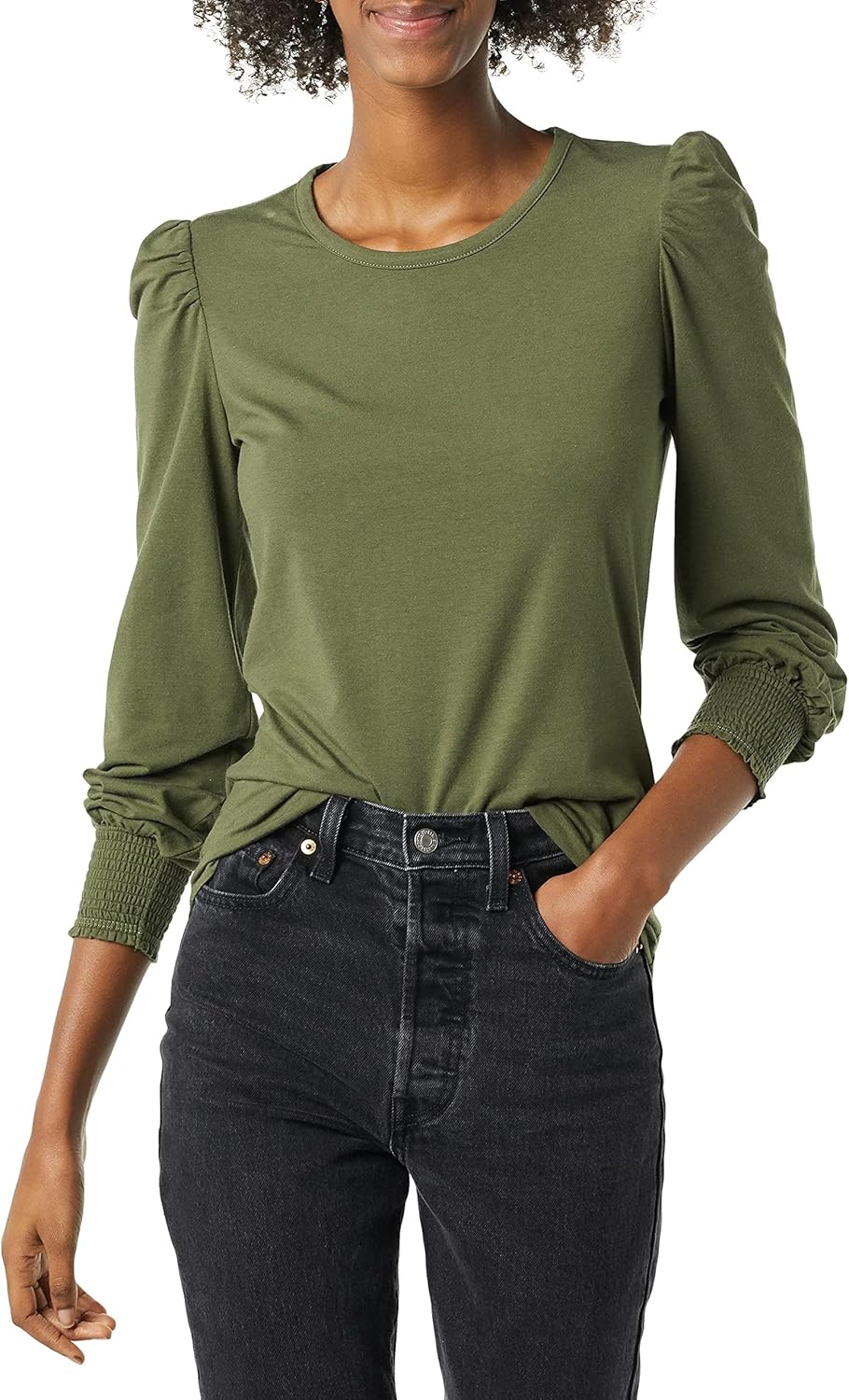 Lynda - Essentials Women's Long-Sleeve Crewneck Smocked Cuff T-Shirt