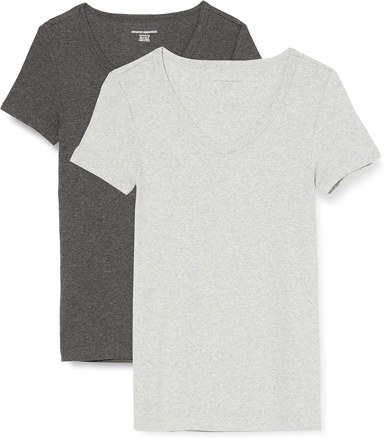 Yael - Essentials Women's Slim-Fit V-Neck T-Shirt Set, Short Sleeves - 2 Pack