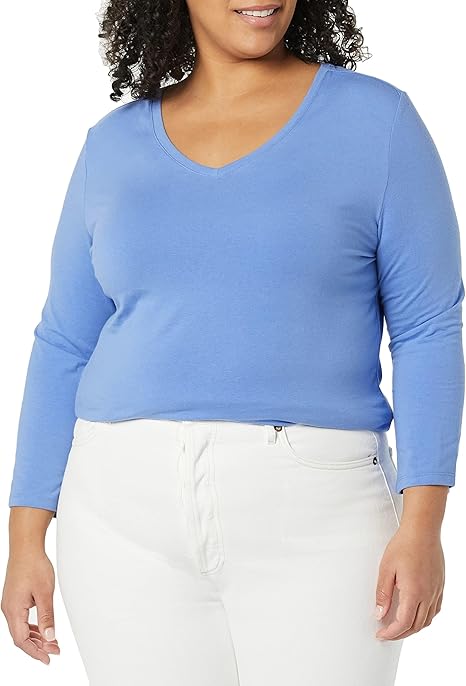 Lois - Essentials Women's Classic-Fit 3/4 Sleeve V-Neck T-Shirt (Available in Plus Size), Multipacks