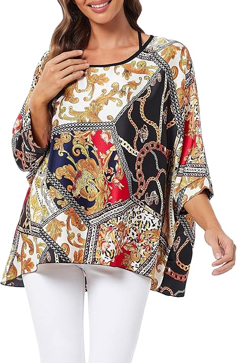 Josephine - Womens Floral Loose Batwing Sleeve Bohemian Sheer Chiffon Oversize Off Shoulder Blouse Tunic Tops