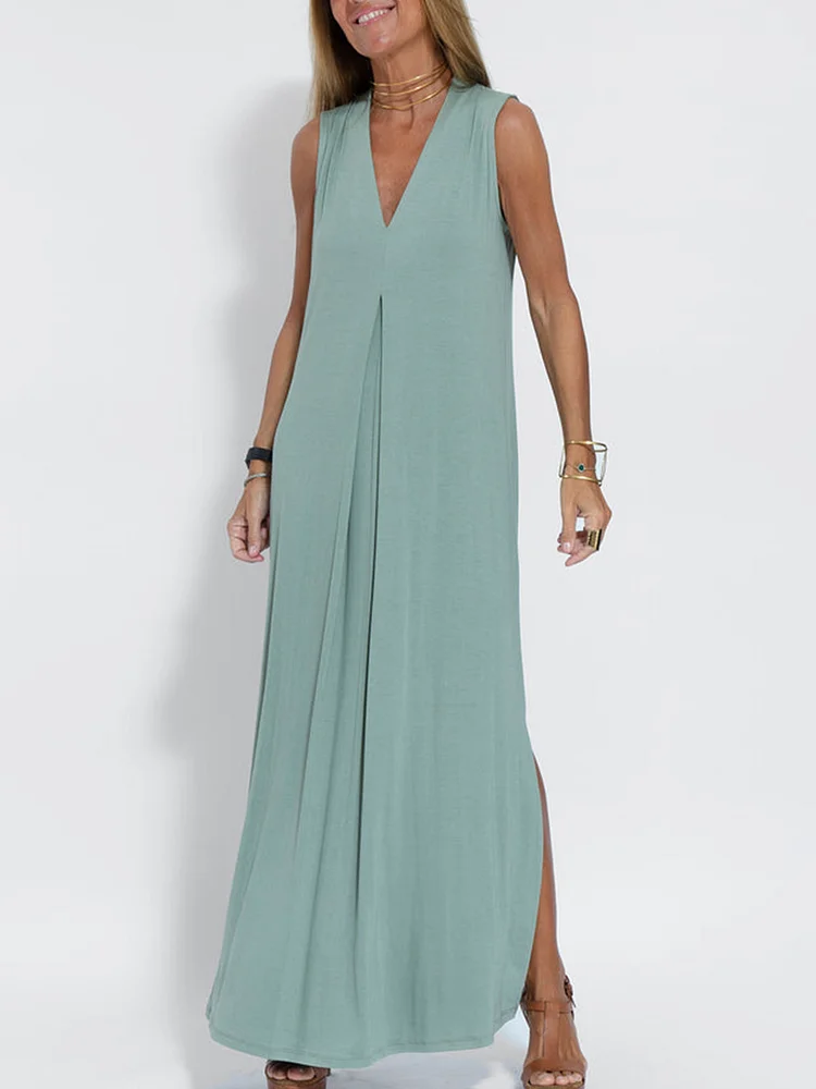 Vibrant Solid Color Sleeveless Maxi Dress for Effortless Elegance