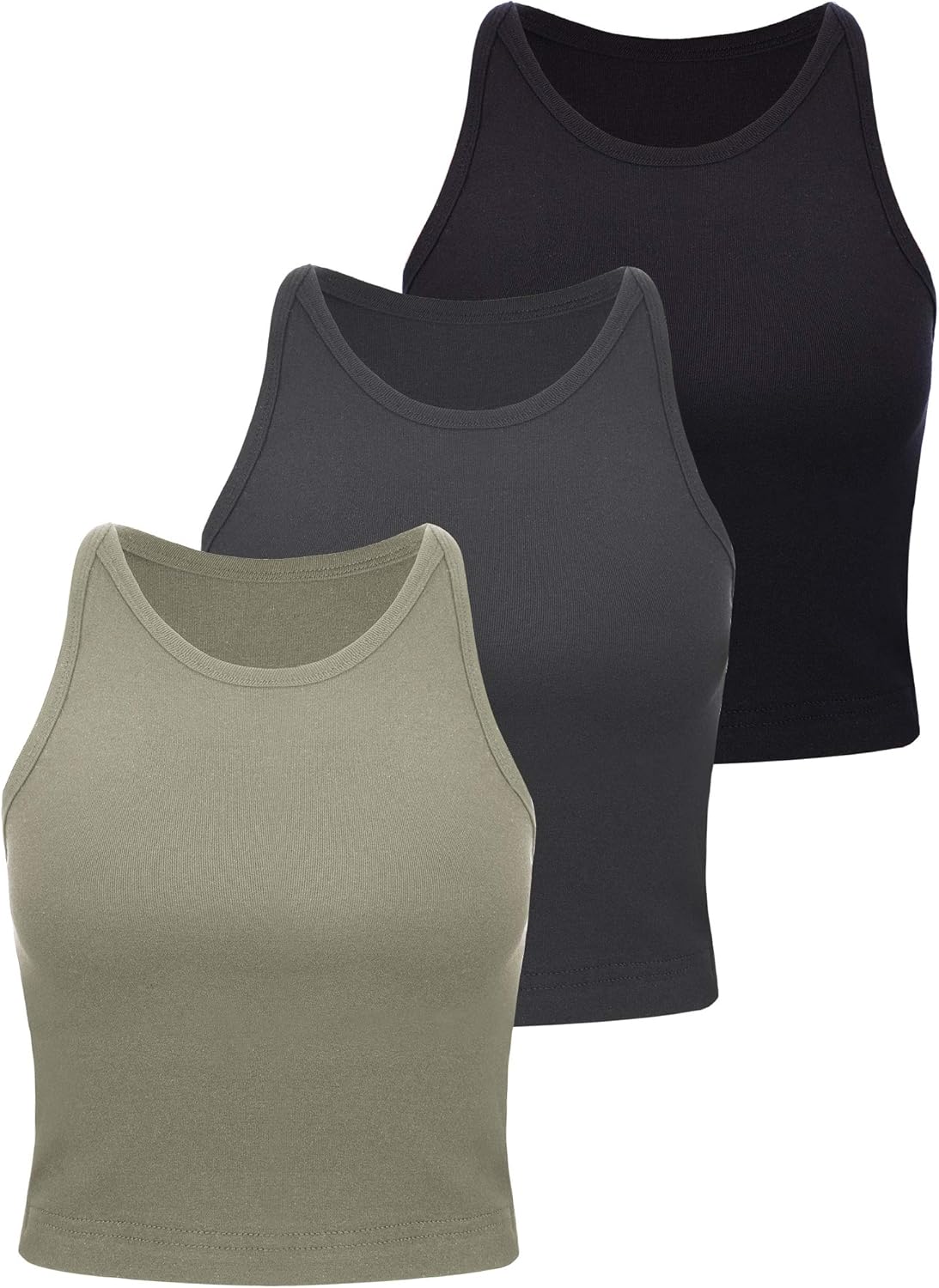 Leah - Set of 3 Women's Racerback Crop Tops - Cotton Workout Tanks for Fitness and Everyday Wear