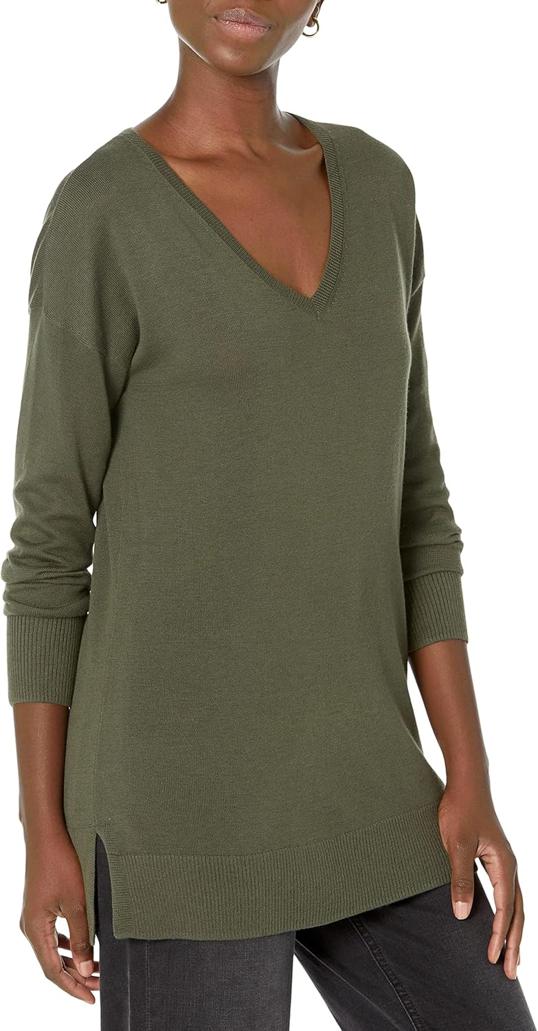 Susan - Essentials Women's Cozy Long-Sleeved V-Neck Tunic Sweater (Plus Size Available)