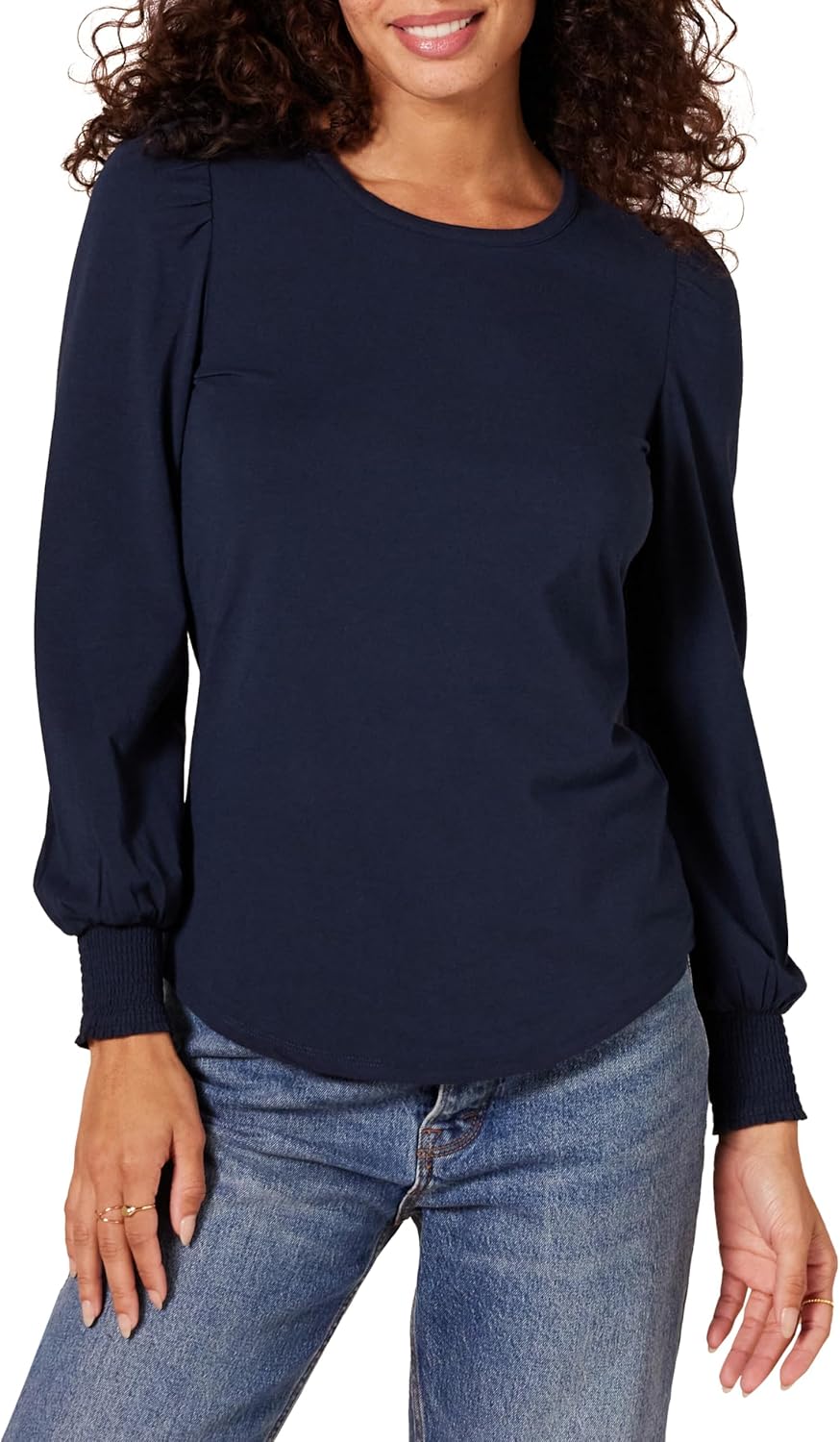 Lynda - Essentials Women's Long-Sleeve Crewneck Smocked Cuff T-Shirt