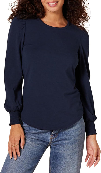 Lynda - Essentials Women's Long-Sleeve Crewneck Smocked Cuff T-Shirt