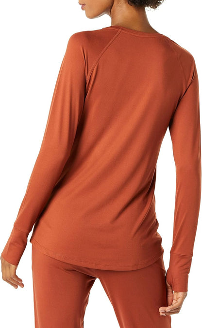 Nazia - Plus Size Brushed Tech Stretch Long-Sleeve Crewneck Workout Shirt