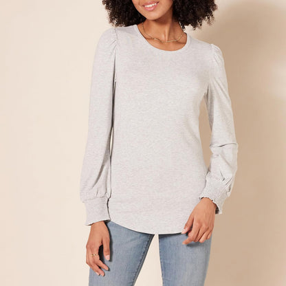 Lynda - Essentials Women's Long-Sleeve Crewneck Smocked Cuff T-Shirt