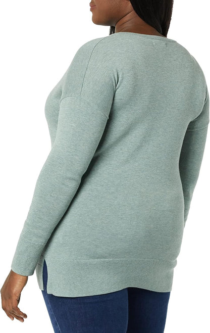 Susan - Essentials Women's Cozy Long-Sleeved V-Neck Tunic Sweater (Plus Size Available)