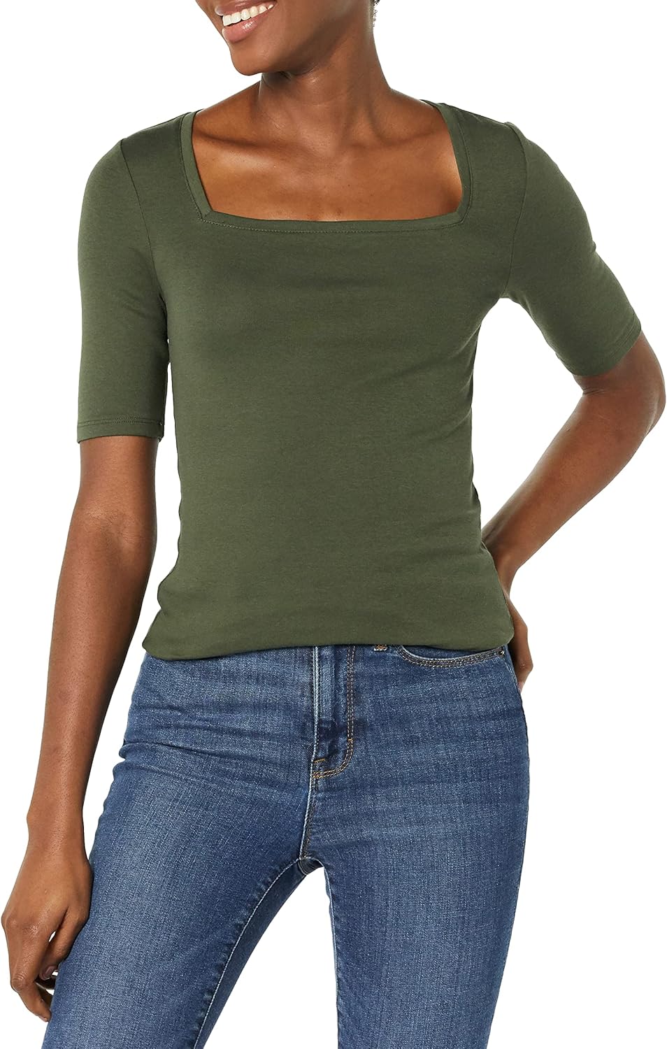 Tina - Essentials Women's Fitted Half Sleeve Square Neck Tee