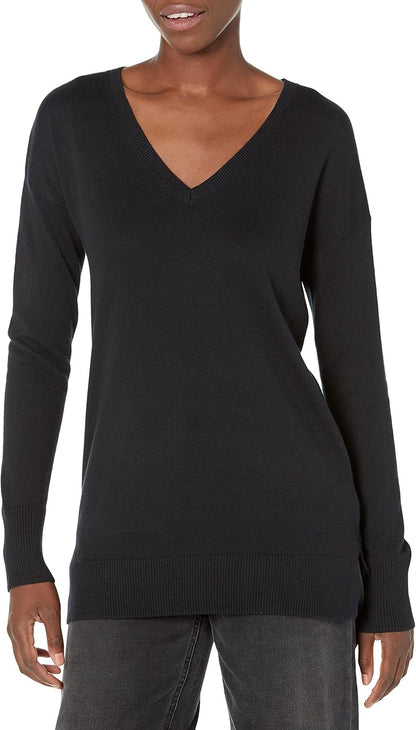 Susan - Essentials Women's Cozy Long-Sleeved V-Neck Tunic Sweater (Plus Size Available)