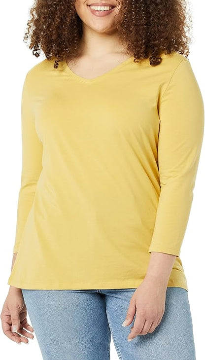 Lois - Essentials Women's Classic-Fit 3/4 Sleeve V-Neck T-Shirt (Available in Plus Size), Multipacks