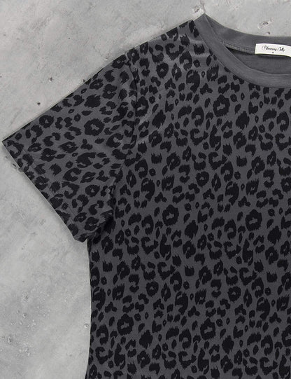 Katherine - Leopard Print Casual Crew Neck T-Shirt for Women with Short Sleeves