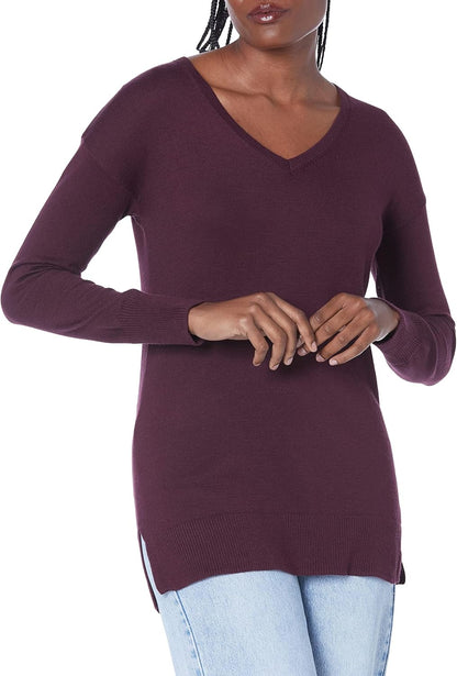 Susan - Essentials Women's Cozy Long-Sleeved V-Neck Tunic Sweater (Plus Size Available)