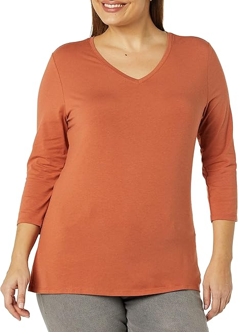 Lois - Essentials Women's Classic-Fit 3/4 Sleeve V-Neck T-Shirt (Available in Plus Size), Multipacks