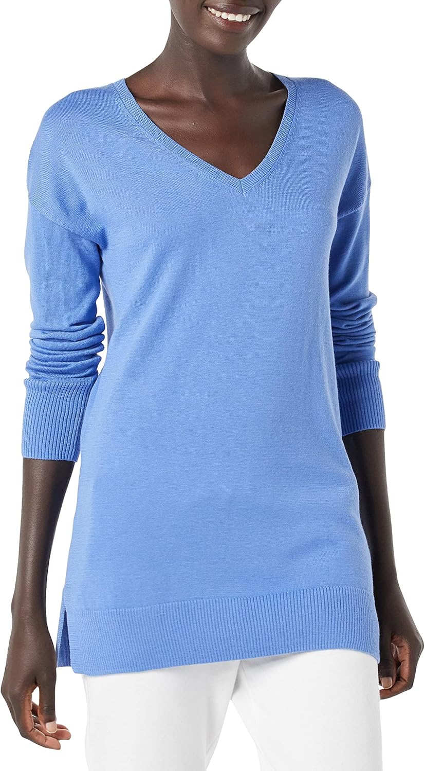 Susan - Essentials Women's Cozy Long-Sleeved V-Neck Tunic Sweater (Plus Size Available)