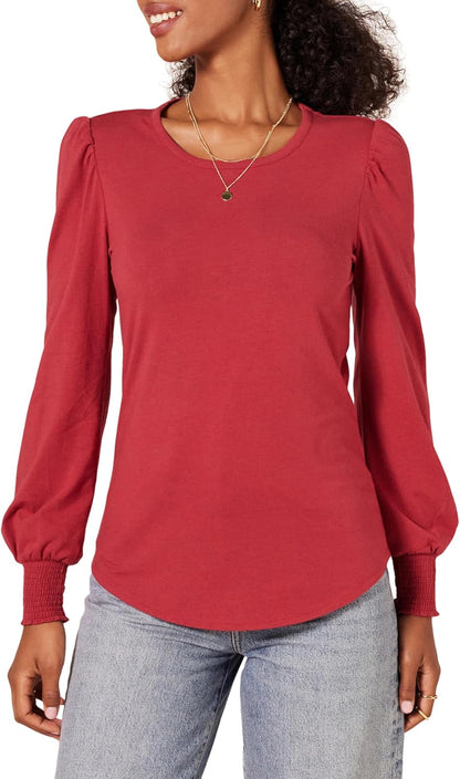 Lynda - Essentials Women's Long-Sleeve Crewneck Smocked Cuff T-Shirt