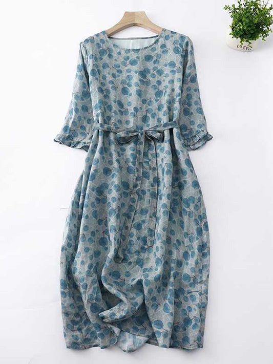 Women's Bohemian Floral Pocketed Casual Dress with Ruffle Details