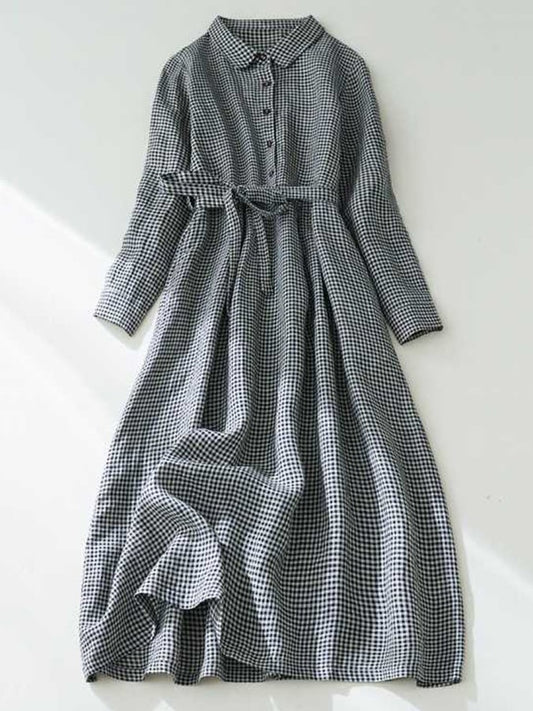 Women's Boho Jacquard Plaid Dress with Pockets