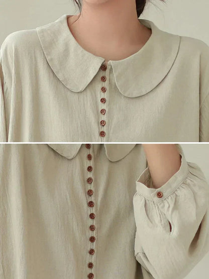 Women's Cotton Art Shirt with Stylish Peter Pan Collar