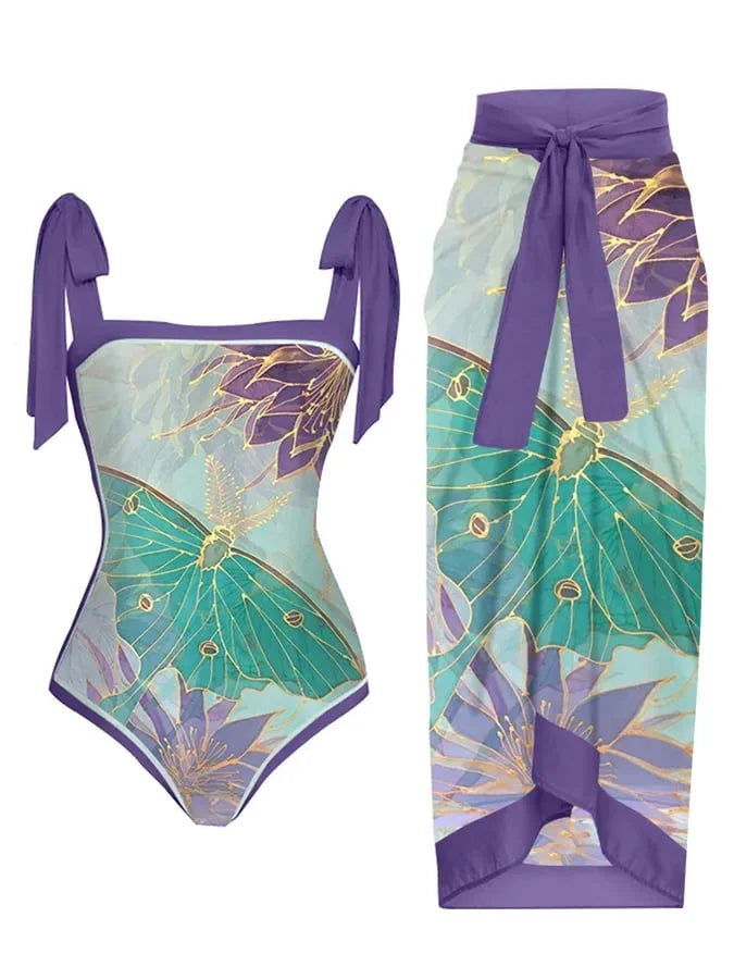 Dorinda - Retro-Inspired One-Piece Swimsuit with Floral Butterfly Design