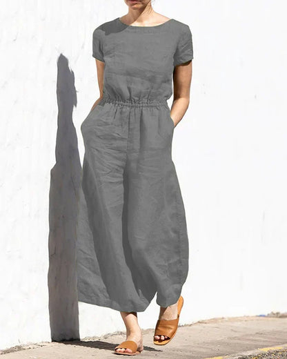 Eras - Casual Short Sleeve Linen Jumpsuit