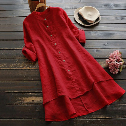 Retro Inspired Button-Up Cotton Linen Midi Dress