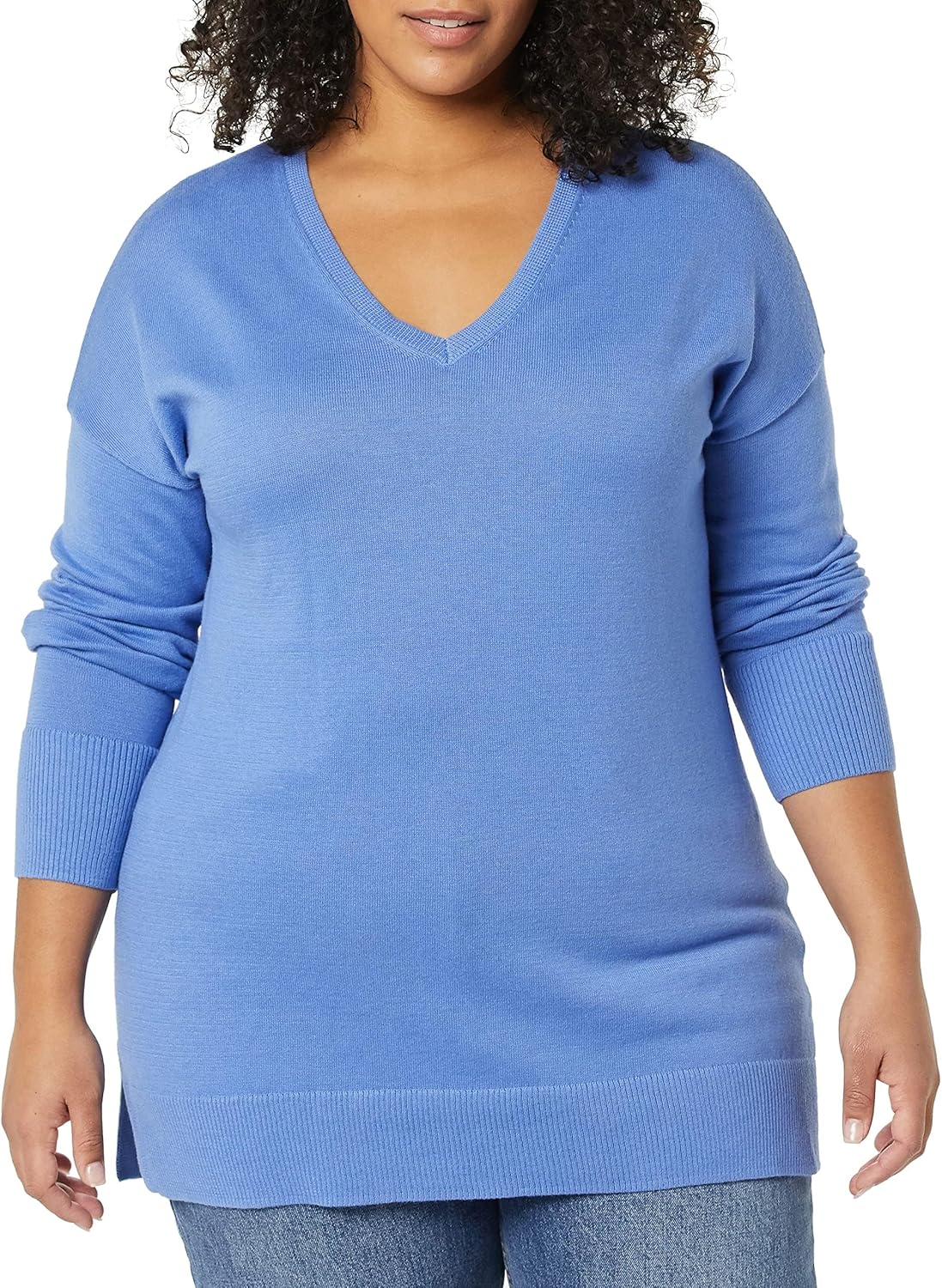 Susan - Essentials Women's Cozy Long-Sleeved V-Neck Tunic Sweater (Plus Size Available)