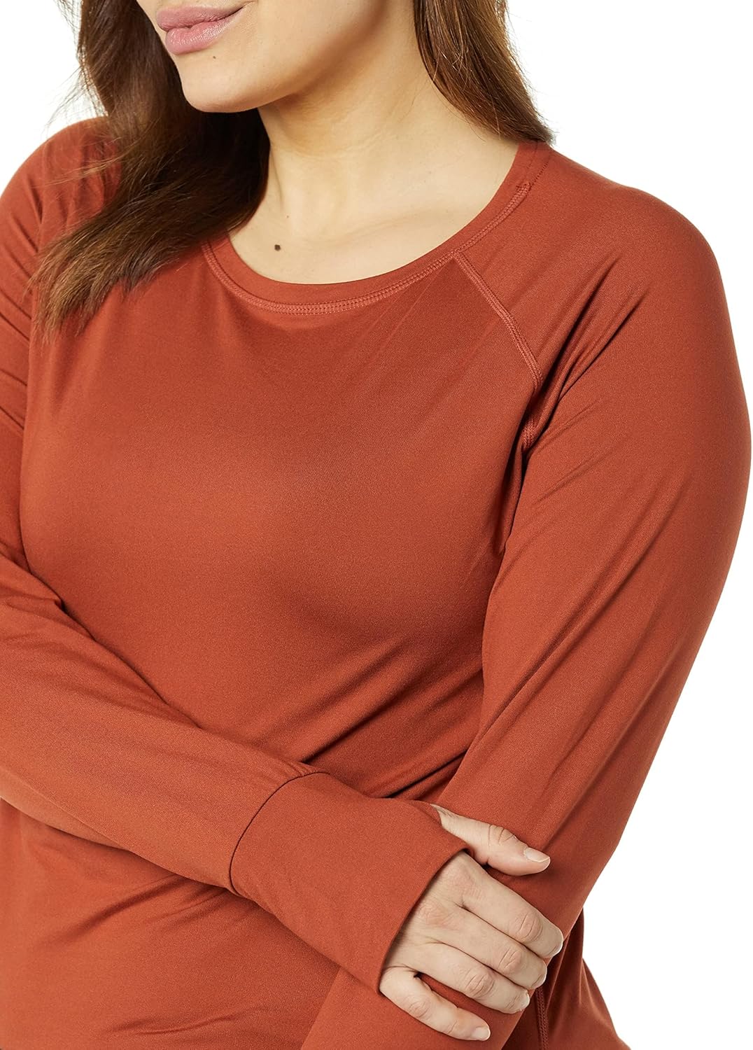 Nazia - Plus Size Brushed Tech Stretch Long-Sleeve Crewneck Workout Shirt