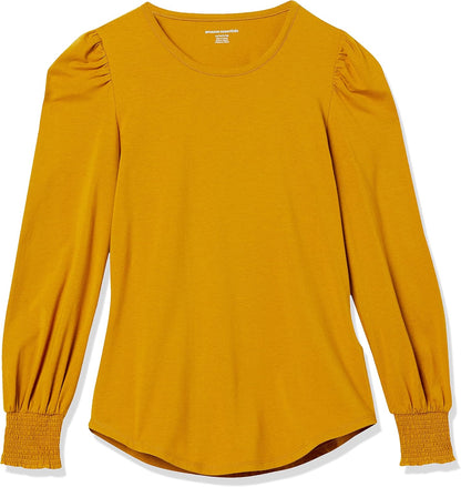 Lynda - Essentials Women's Long-Sleeve Crewneck Smocked Cuff T-Shirt