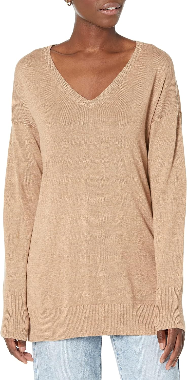 Susan - Essentials Women's Cozy Long-Sleeved V-Neck Tunic Sweater (Plus Size Available)