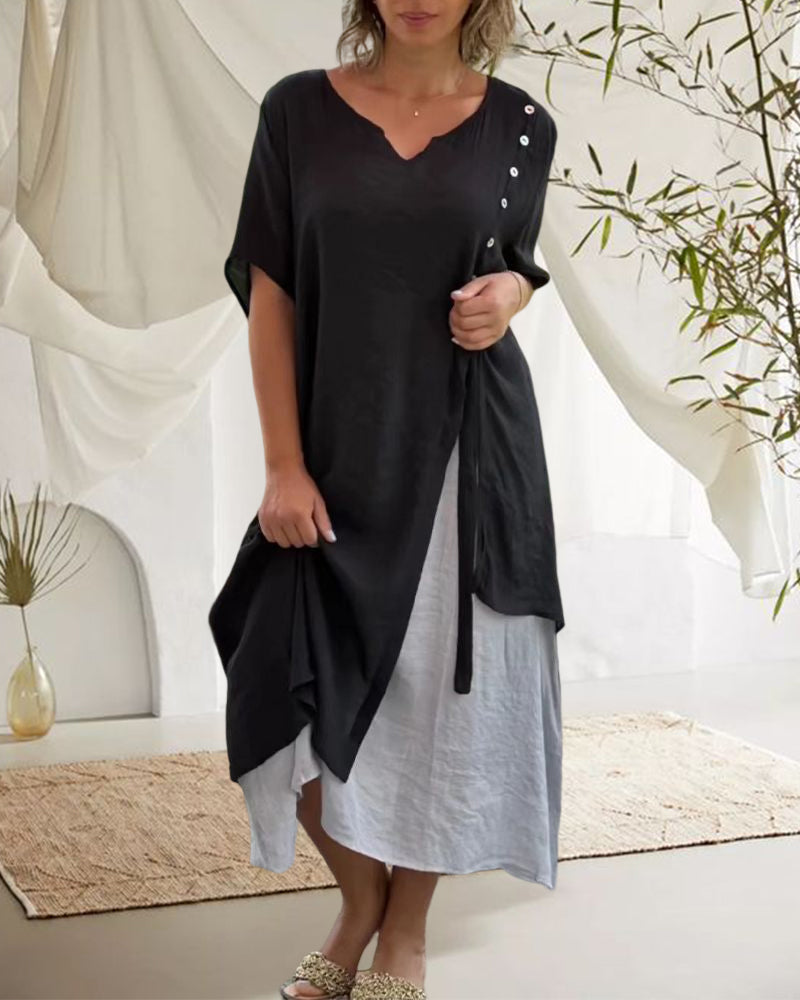 Fashion-Forward Asymmetrical Midi Dress with Short Sleeves