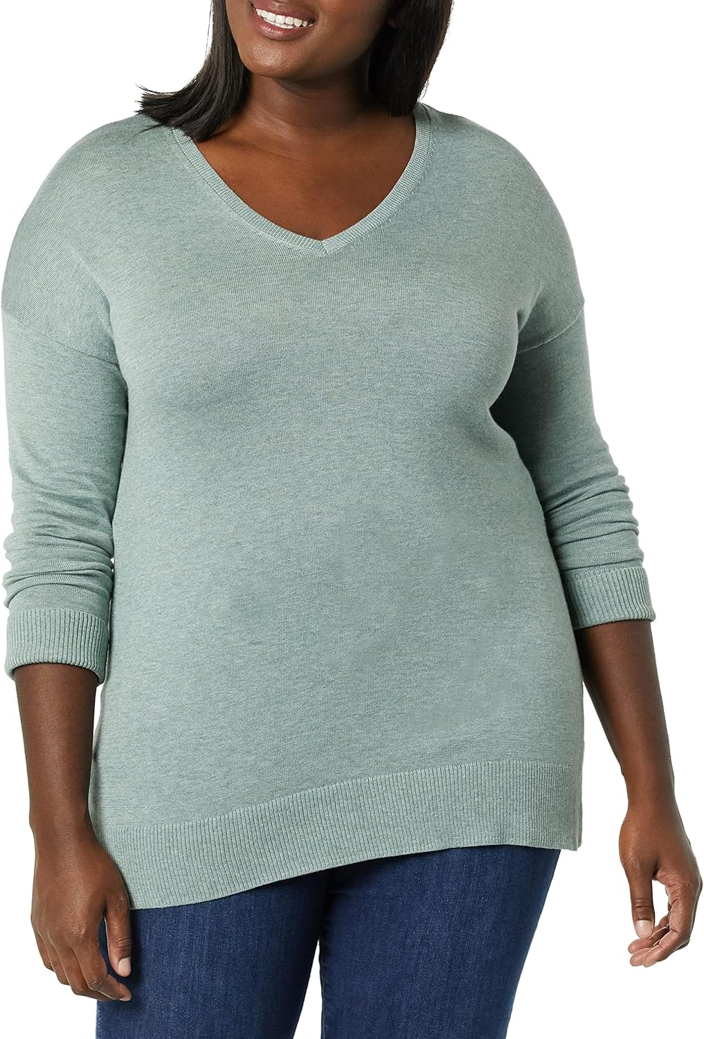 Susan - Essentials Women's Cozy Long-Sleeved V-Neck Tunic Sweater (Plus Size Available)