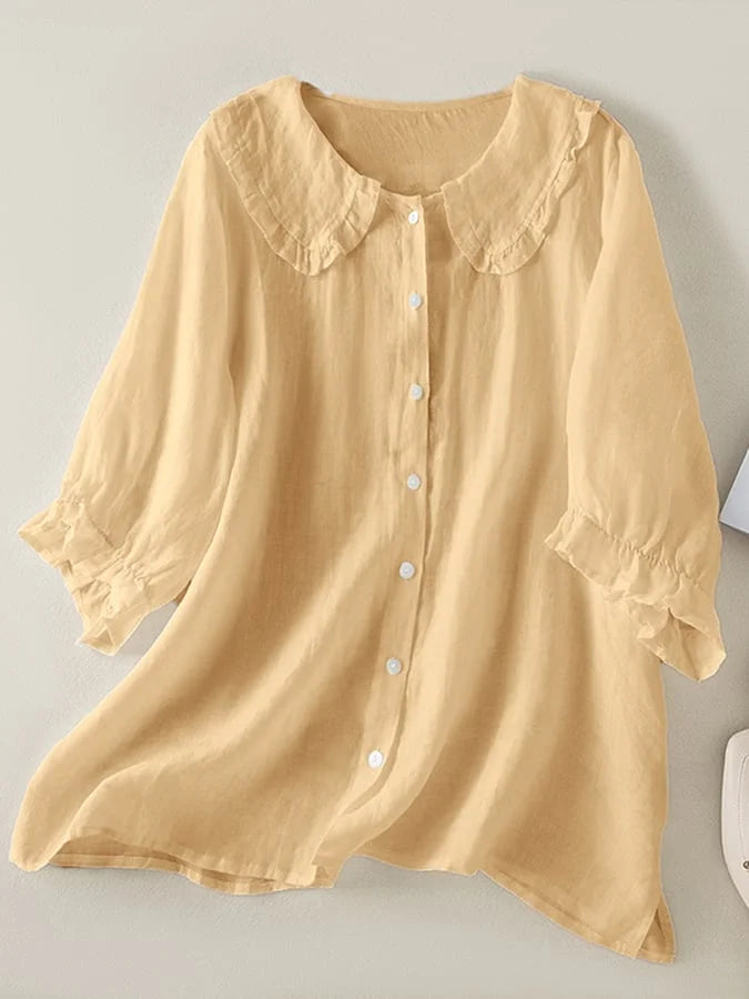 Flora – Soft cotton ruffle neck shirt