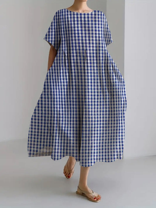 Vintage-Inspired Plaid Oversized Dress for Women