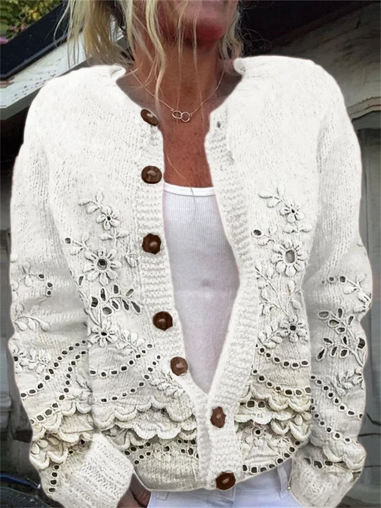 Retro Blossom Embroidered Lace Knit Cardigan