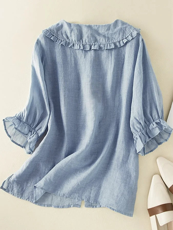 Flora – Soft cotton ruffle neck shirt