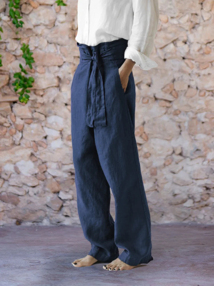 Linen Blend Casual Wide Leg Trousers