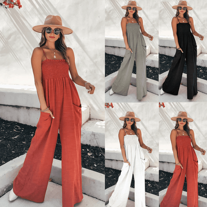 Chic Ladies Smocked Top Wide Leg Jumpsuit