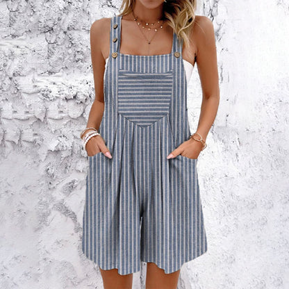 Lyanne - Blue Striped Sleeveless Jumpsuit with Print