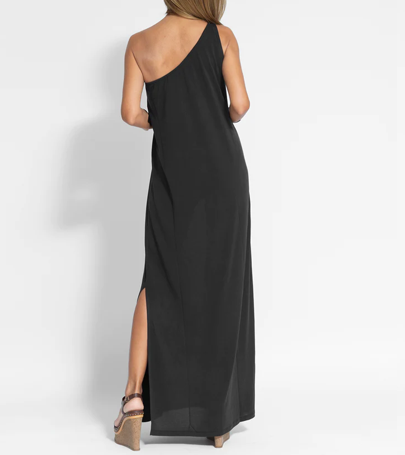 Elegant Asymmetrical Maxi Dress in Solid Color